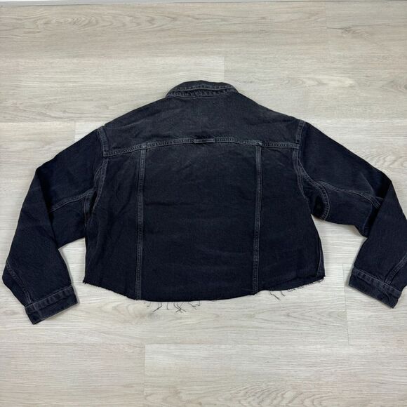 Free People Amelia Cropped Denim Jean Trucker Jacket Womens XS Black Slouchy - Picture 2 of 5